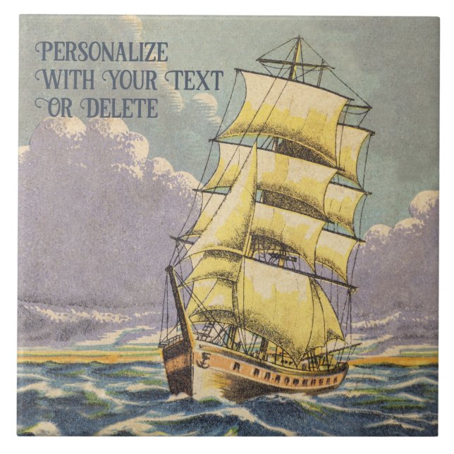 Azulejo De Cerâmica Desenho náutico do navio de navegação retrorreflec (Frente)