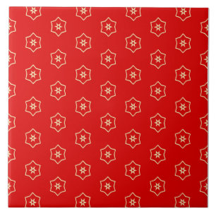 Azulejo De Cerâmica Desenho Ornamental Vermelho e Dourado