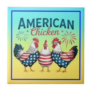 Azulejo De Cerâmica Desenho Patriótico Americano de Frango de 4 de Jul