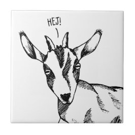 Azulejo De Cerâmica Desenho preto-e-branco de cabra pequena dizendo "H