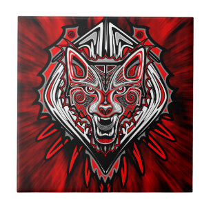 Azulejo De Cerâmica Desenho Totêmico Tribal Haida de Lobo