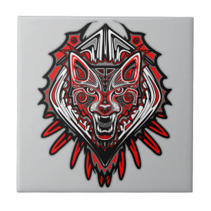 Azulejo De Cerâmica Desenho Totêmico Tribal Haida de Lobo
