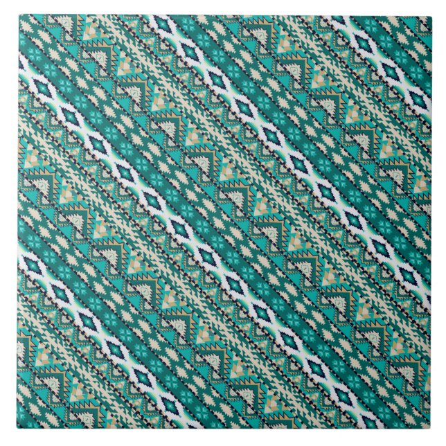 Azulejo De Cerâmica Desenho verde fofo padrões aztecas design (Frente)