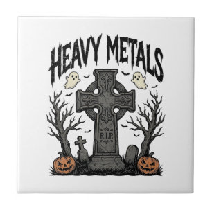 Azulejo De Cerâmica Desenho Vetorial Cemitério de Halloween de Metais 