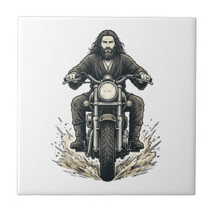 Azulejo De Cerâmica Desenho Vetorial de Motociclista com Gravação Anti