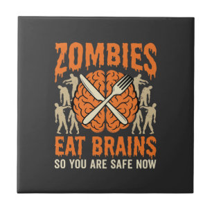 Azulejo De Cerâmica Desenho Vetorial de Zumbi Engraçado Comendo Cérebr