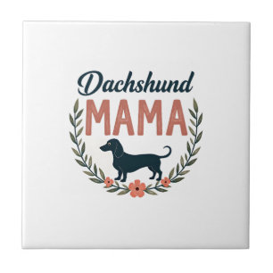 Azulejo De Cerâmica Desenho Vetorial Mamãe Dachshund Vintage Floral Am