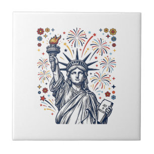 Azulejo De Cerâmica Desenho Vetorial Patriótico de Fogos de Artifício 