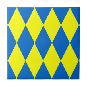 Azulejo De Cerâmica Desenho Xadrez Arlequim Amarelo Azul
