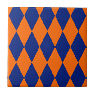 Azulejo De Cerâmica Desenho Xadrez Harlequim Laranja e Azul