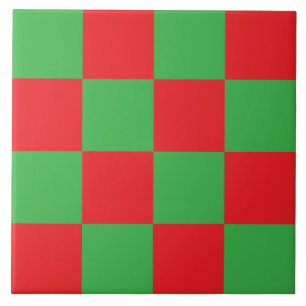 Azulejo De Cerâmica Desenho Xadrez Vermelho e Verde