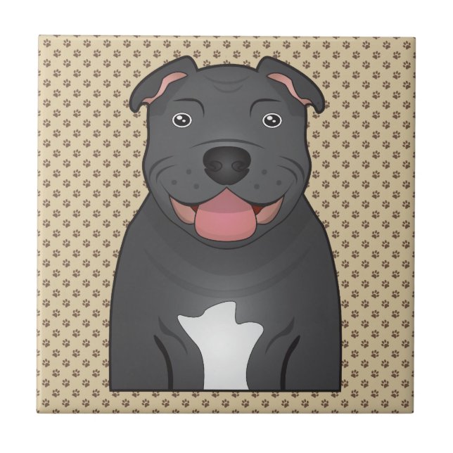Azulejo De Cerâmica Desenhos animados de Staffordshire bull terrier (Frente)