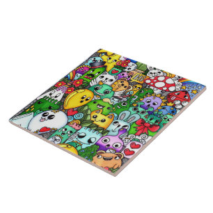 Azulejo De Cerâmica Desenhos de personagens rabiscados coloridos