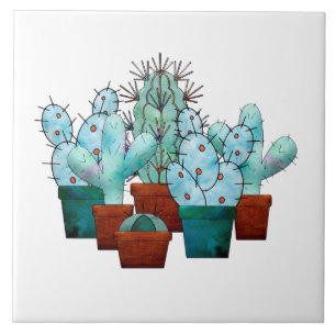 Azulejo De Cerâmica Desert Cactus Plant Watercolor