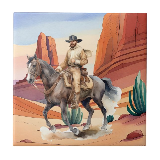 Azulejo De Cerâmica deserto fofo de cowboy ocidental (Frente)