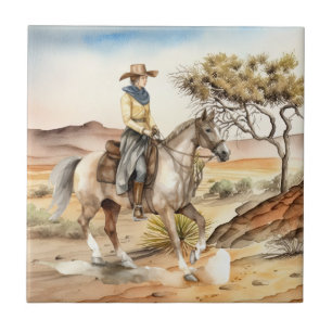 Azulejo De Cerâmica deserto fofo de cowgirl Ocidental