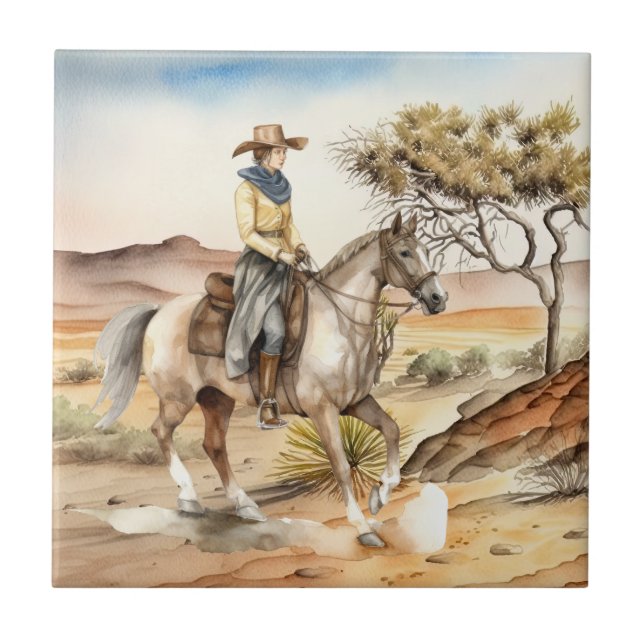 Azulejo De Cerâmica deserto fofo de cowgirl Ocidental (Frente)