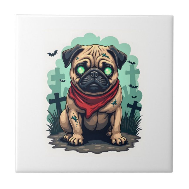 Azulejo De Cerâmica Desfile de Pug Zumbi (Frente)