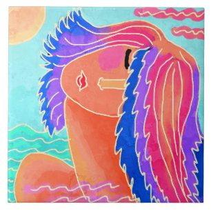 Azulejo De Cerâmica Desfrutando da pintura digital sunshine Abstrato