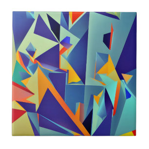 Azulejo De Cerâmica Design abstrato 290 Cubismo Azul Laranja