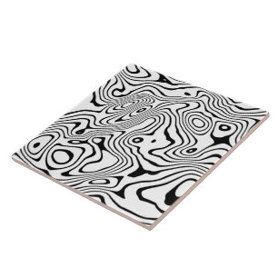 Azulejo De Cerâmica Design abstrato do espiral líquido branco preto