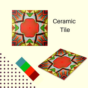 Azulejo De Cerâmica Design africano inspirado em verde, vermelho e ama