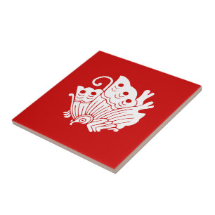 Azulejo De Cerâmica Design asiático de Kamon do japonês da borboleta