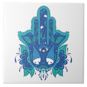 Azulejo De Cerâmica Design azul de Hamsa