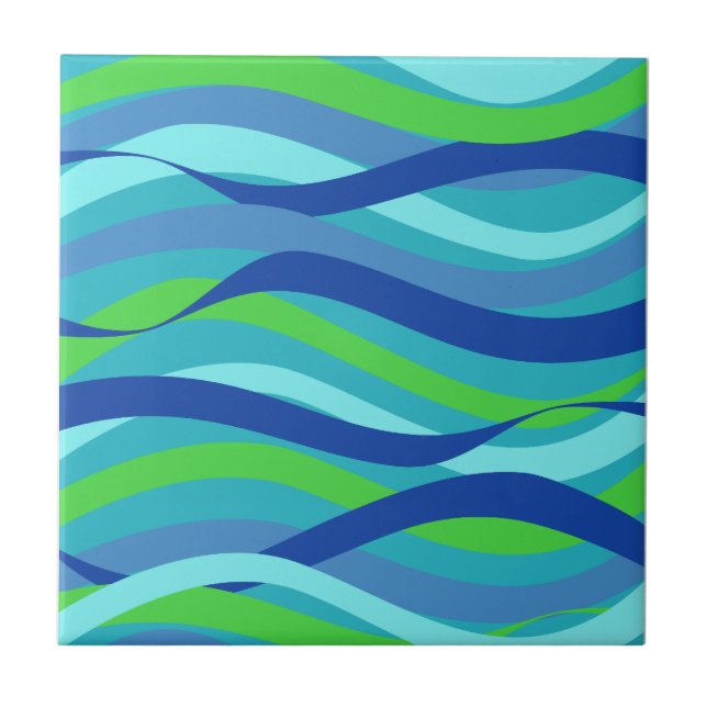 Azulejo De Cerâmica Design azul e verde da onda de oceano (Frente)