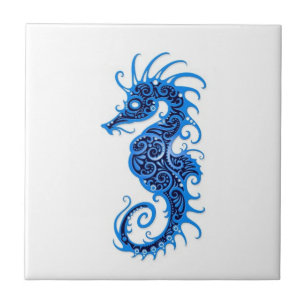 Azulejo De Cerâmica Desenho preto e branco do cavalo marinho