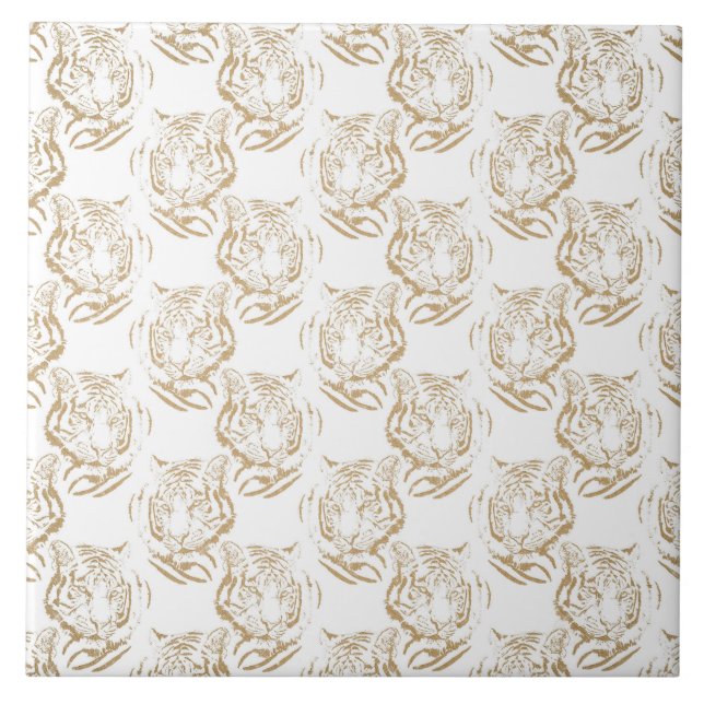Azulejo De Cerâmica Design branco Elegante Glitter Tiger Dourado Impre (Frente)