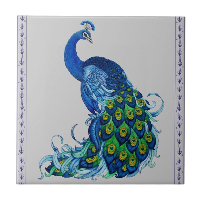 Azulejo De Cerâmica Design Clássico de Peacock (Frente)