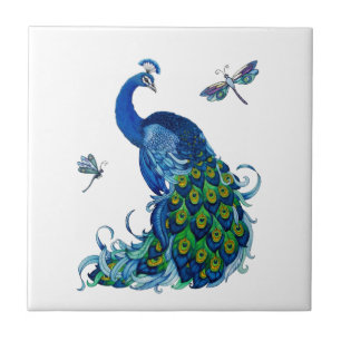 Azulejo De Cerâmica Design Clássico de Peacock e Dragonfly
