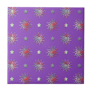Azulejo De Cerâmica Design colorido do sol e das estrelas