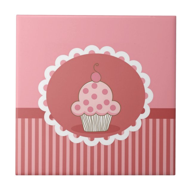 Azulejo De Cerâmica Design cor-de-rosa do cupcake (Frente)