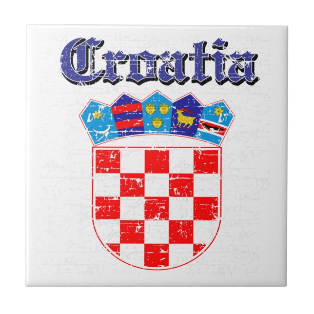 Azulejo De Cerâmica Design da brasão de Croatia do Grunge (Frente)