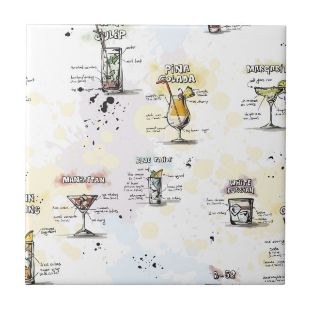Azulejo De Cerâmica Design da receita da bebida do cocktail (Frente)
