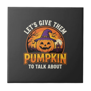 Azulejo De Cerâmica Design de Abóbora Engraçada Pun Halloween_1