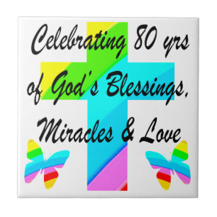 AZULEJO DE CERÂMICA  DESIGN DE ANIVERSÁRIO DE 80 PERSONALIZADO RELIGIOS