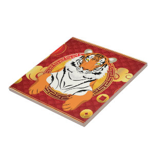 Azulejo De Cerâmica Design de ano novo chinês com tigre