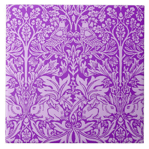 Azulejo De Cerâmica Design de aves e coelhos, lavandas coloridas,