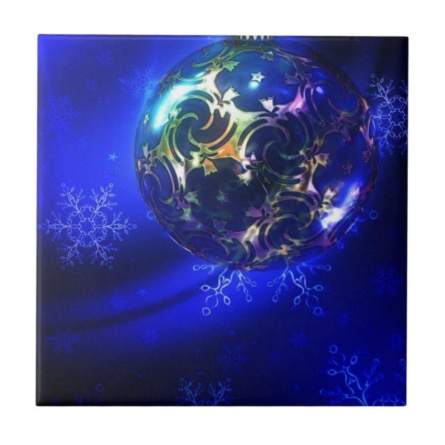 Azulejo De Cerâmica Design de bauble de natal azul elétrico, personali (Frente)