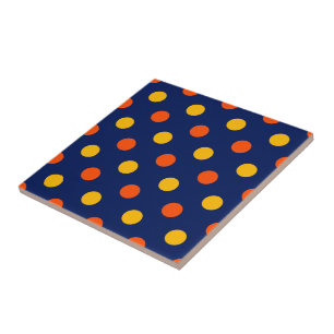 Azulejo De Cerâmica Design de Bolinhas Amarelas Laranja em Azul