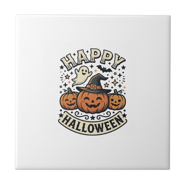 Azulejo De Cerâmica Design de Camisa de Fantasma de Abóbora de Hallowe (Frente)