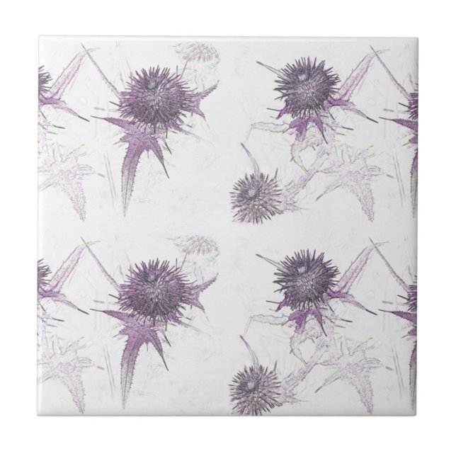 Azulejo De Cerâmica design de cardo roxo da natureza (Frente)