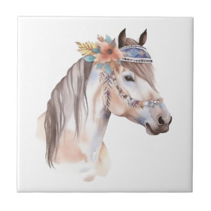 Azulejo De Cerâmica Design de cavalo hippie com aquarela de boho-cúmul