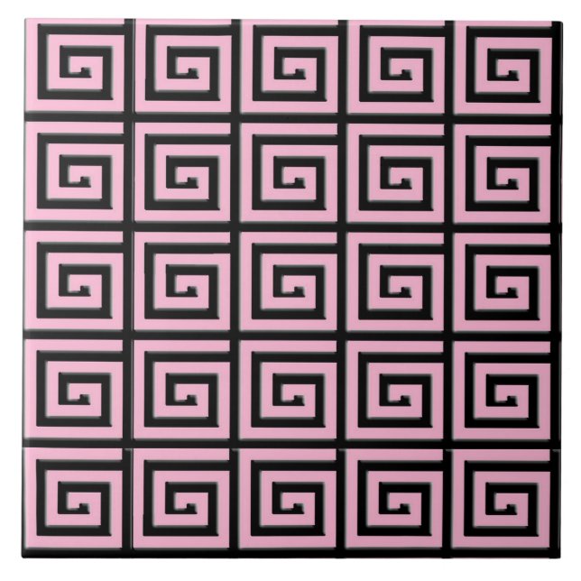 Azulejo De Cerâmica design de Chave Grega - rosa e preto (Frente)