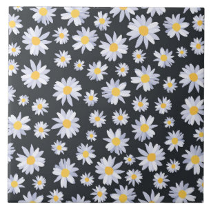 Azulejo De Cerâmica Design de Cinza de Botânica das Flores Brancas Cl