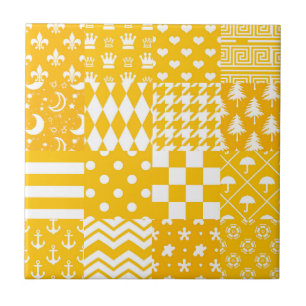Azulejo De Cerâmica Design de Correção de Padrões Mistos Branco Amarel
