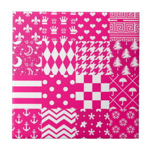 Azulejo De Cerâmica Design de Correção de Padrões Mistos Brancos Rosa